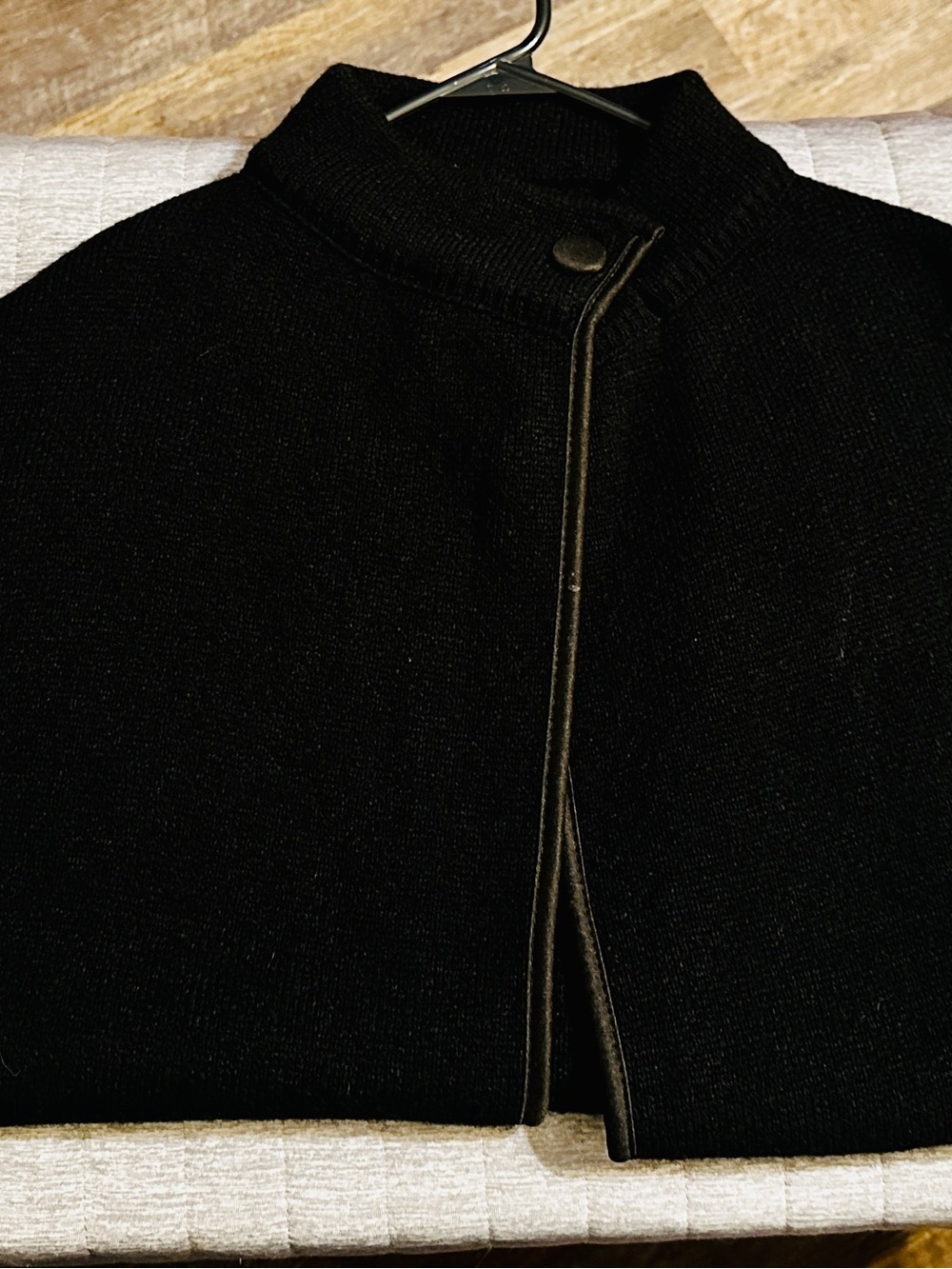 Black Knit Snap-Front Capelet
